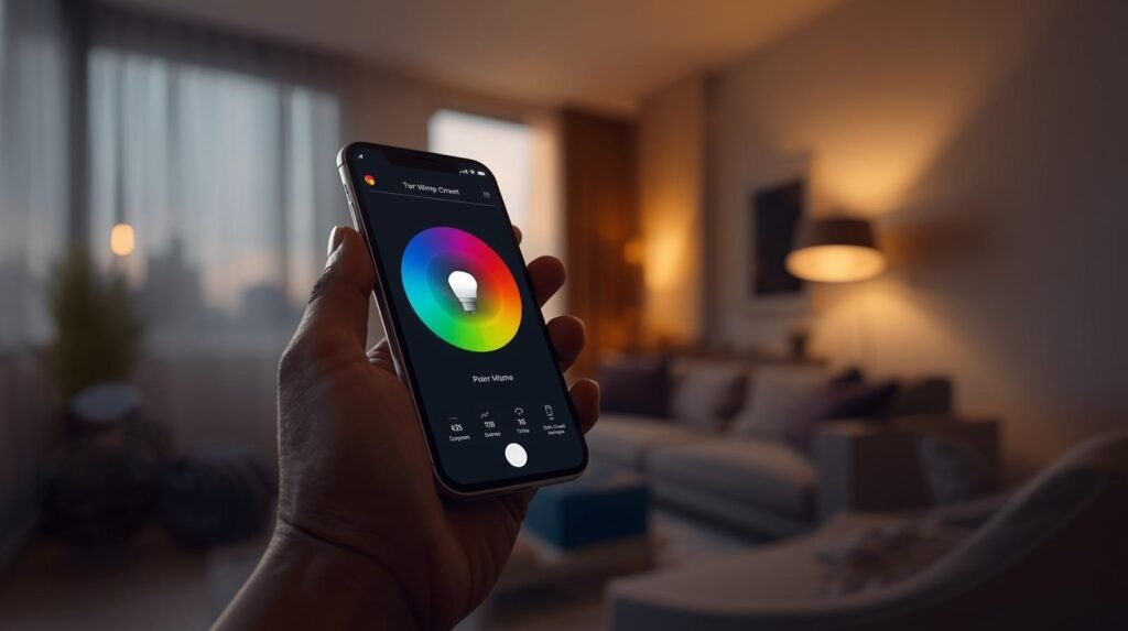 Philips Hue A19 smart light bulb controlled using the Philips Hue mobile app
