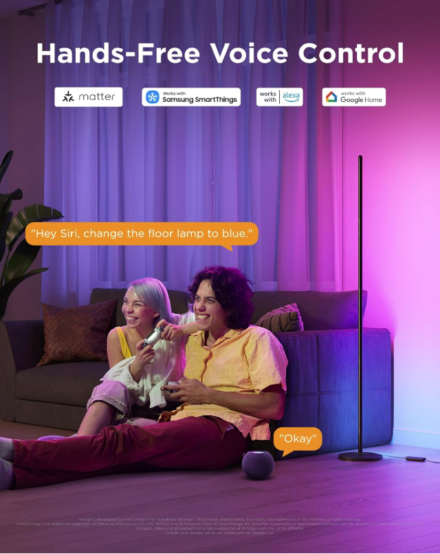 Govee RGBIC Smart Floor Lamp in a modern living room with multicolor lighting Govee RGBIC Smart Floor Lamp Review 2026 gaming setup