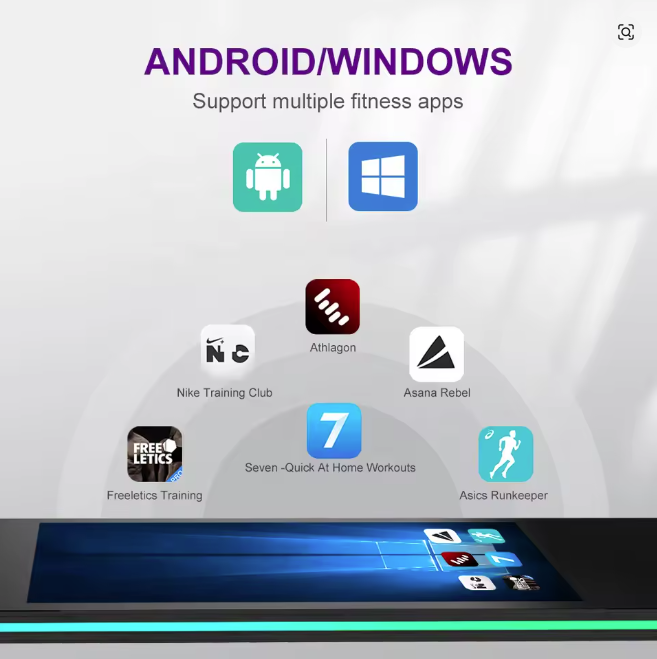 Smart fitness mirror supporting Android and Windows fitness apps