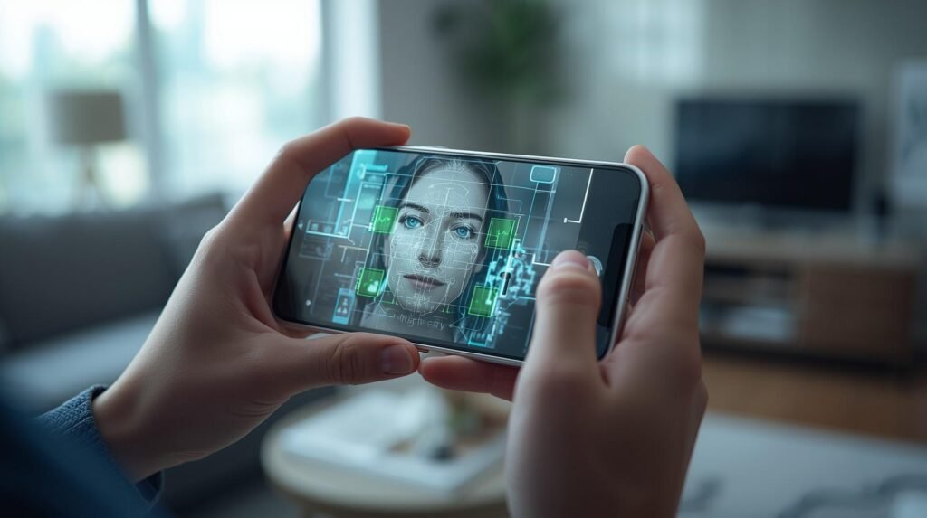 AI facial recognition on smartphone security app 2026