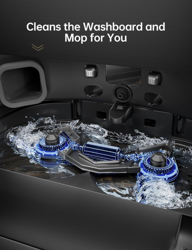 Internal view of Dreame X40 Ultra base station cleaning the mop and washboard automatically